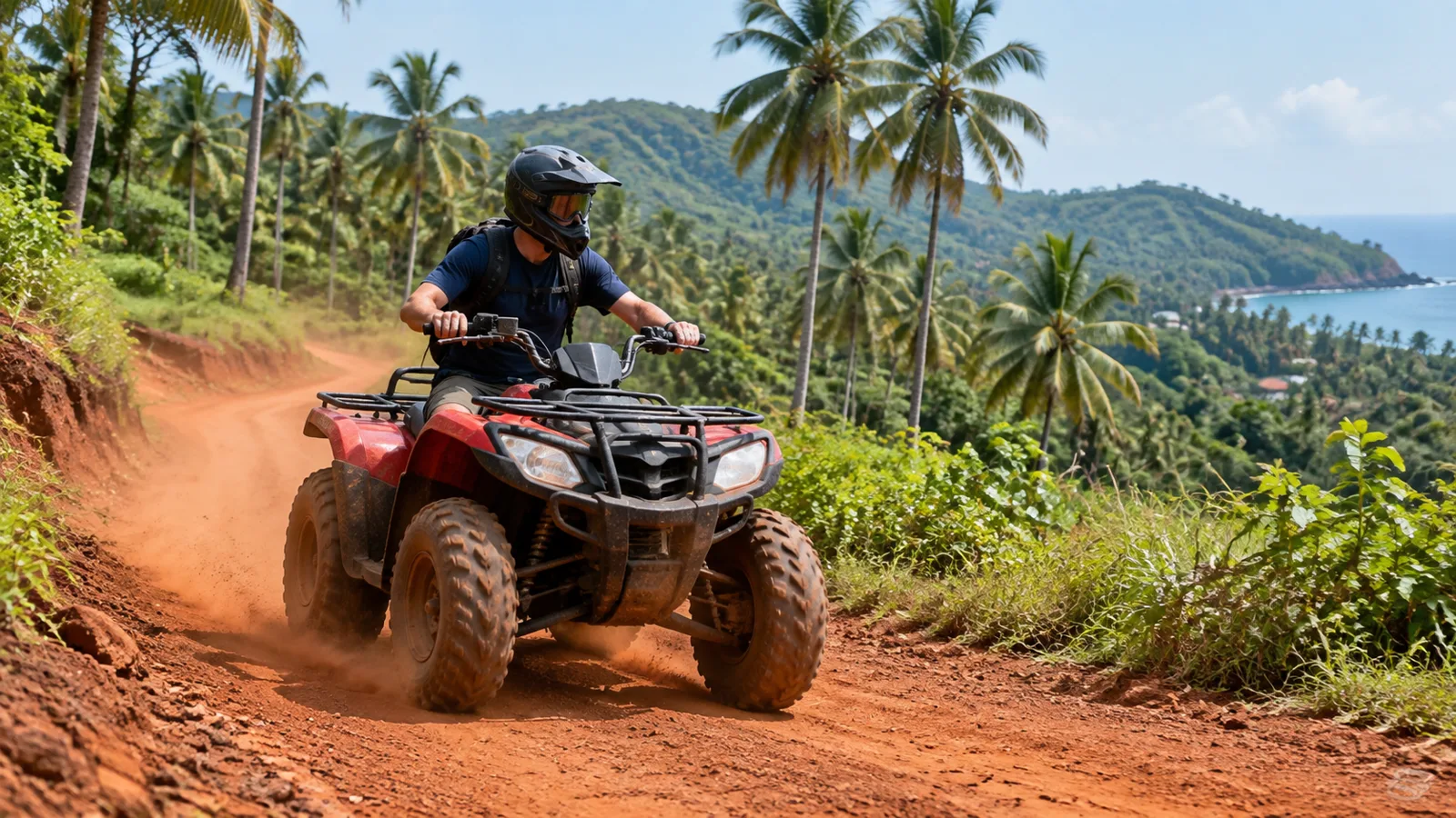 Rider on an ATV trail through Goan countryside