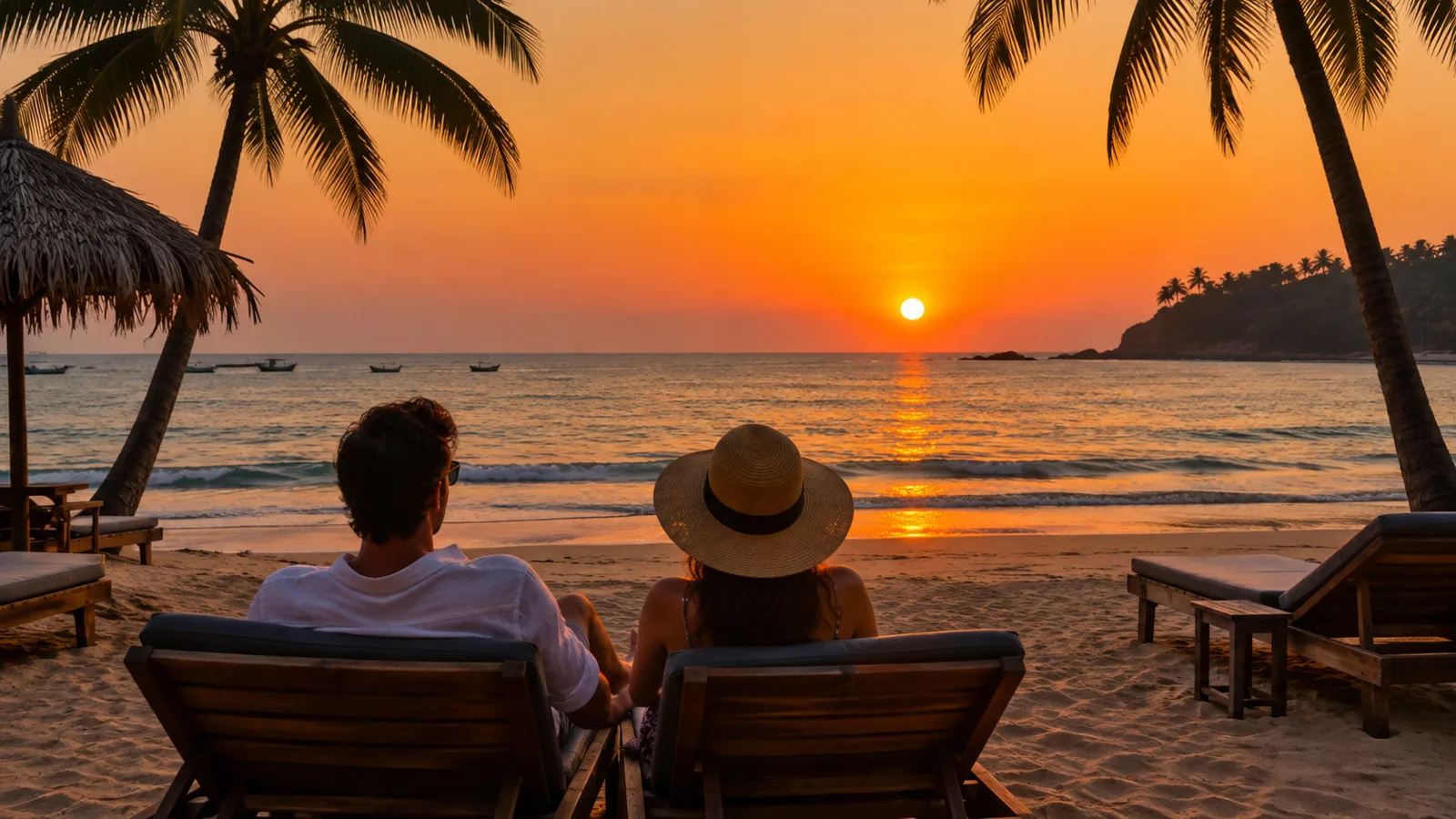 Couple watching sunset over the sea