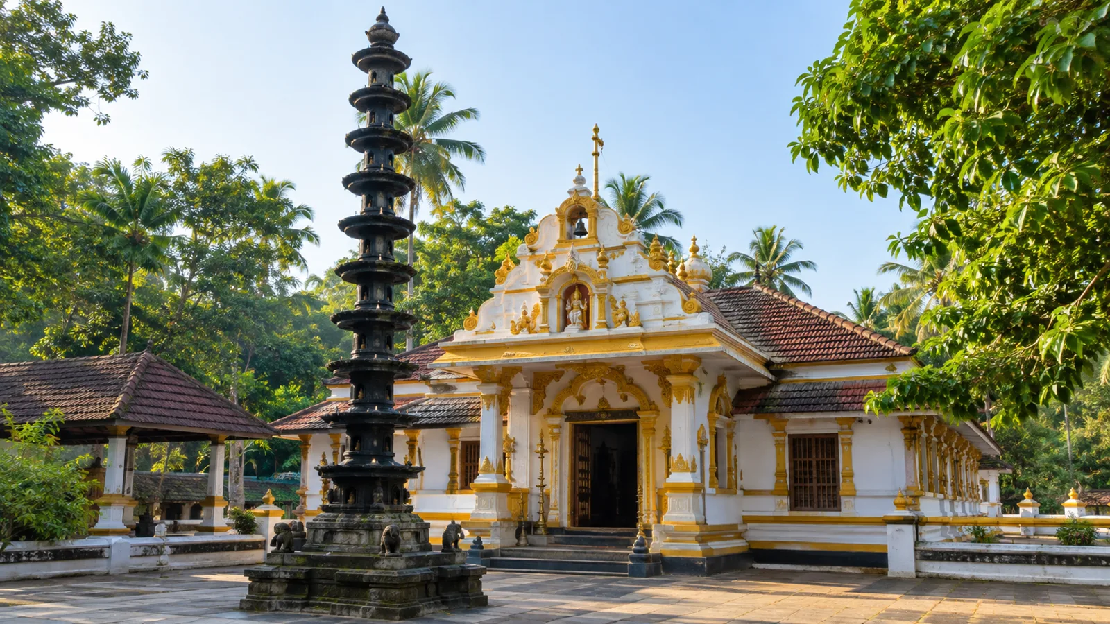 Goan temple with a lamp tower