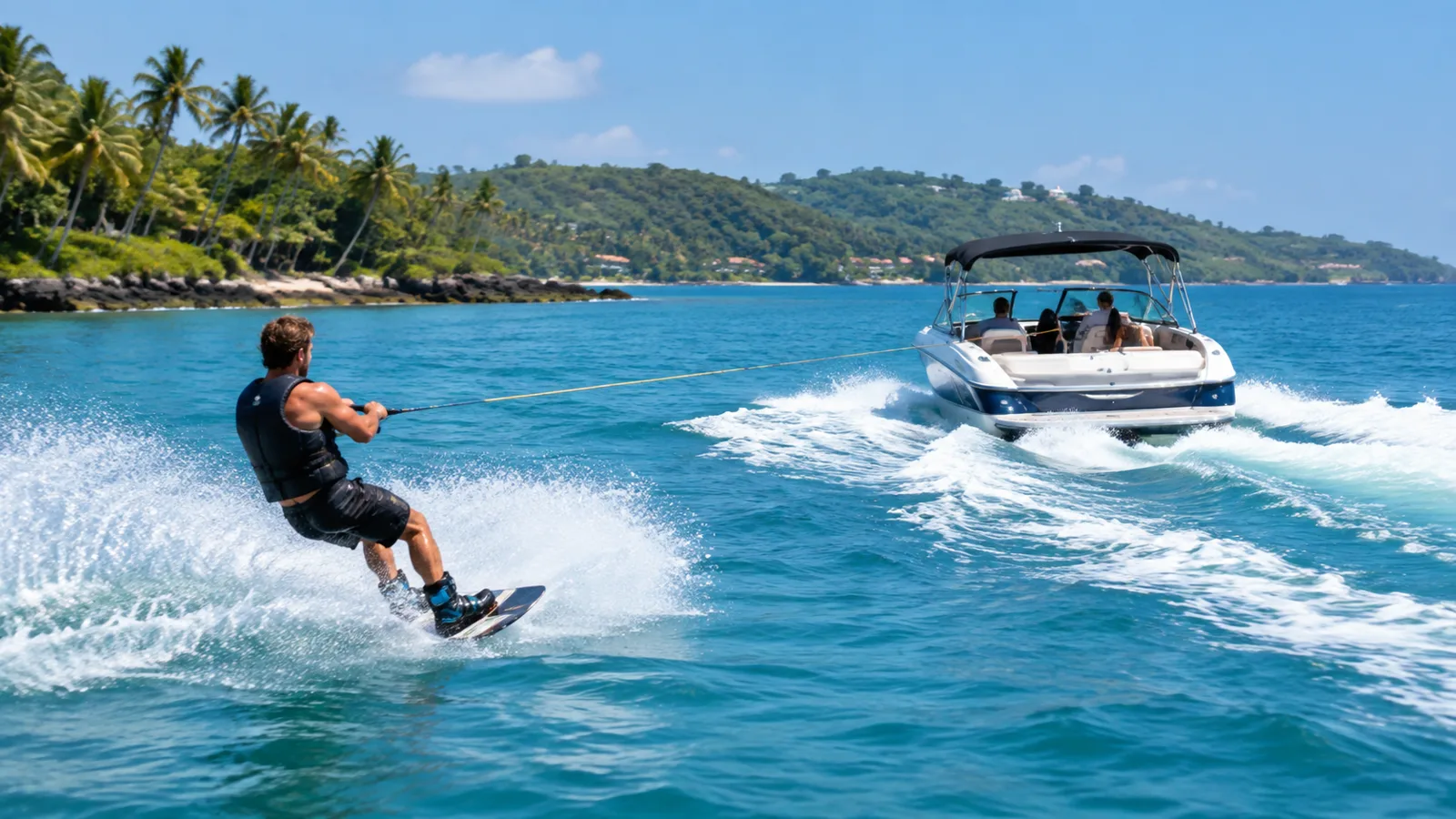 Wakeboarding behind a boat