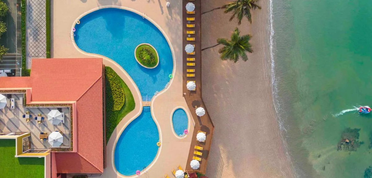 Aerial view of a Goa heritage resort and beach